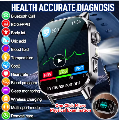 Men Smartwatch ECG Fitness Tracker Bluetooth Calling Blood Pressure Blood Oxygen Multi Health Monitoring Watch