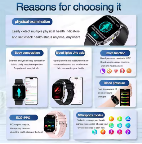 Men Smartwatch ECG Fitness Tracker Bluetooth Calling Blood Pressure Blood Oxygen Multi Health Monitoring Watch - Image 2